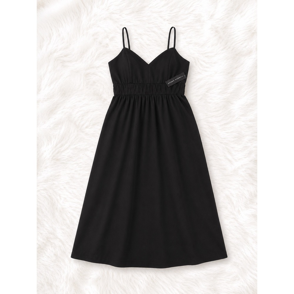 NWT Donna Morgan Black Midi Dress Size 2 Quiet Luxury Minimalist Cocktail Dress